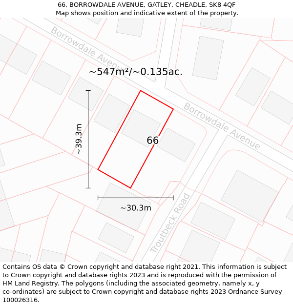 66, BORROWDALE AVENUE, GATLEY, CHEADLE, SK8 4QF: Plot and title map