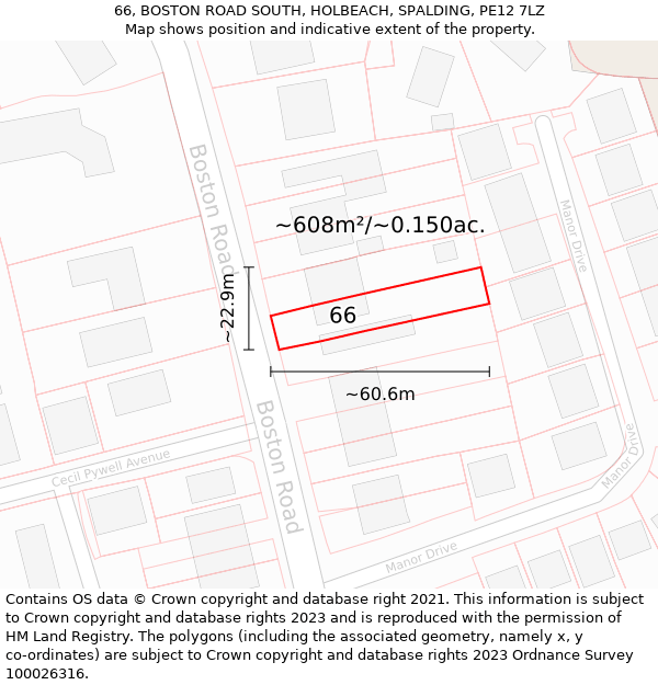 66, BOSTON ROAD SOUTH, HOLBEACH, SPALDING, PE12 7LZ: Plot and title map