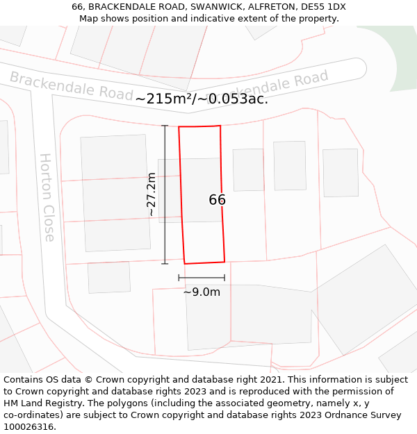 66, BRACKENDALE ROAD, SWANWICK, ALFRETON, DE55 1DX: Plot and title map