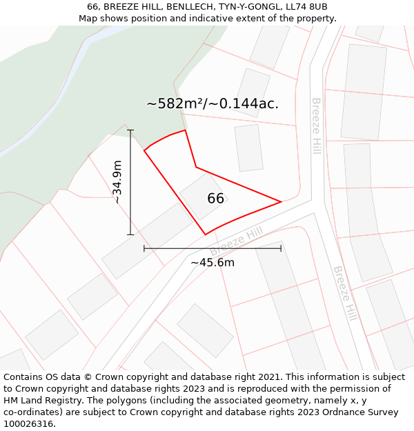 66, BREEZE HILL, BENLLECH, TYN-Y-GONGL, LL74 8UB: Plot and title map