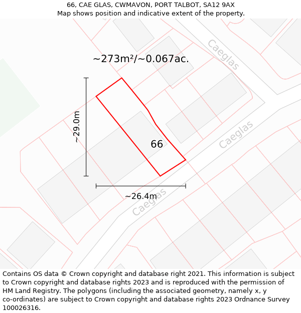 66, CAE GLAS, CWMAVON, PORT TALBOT, SA12 9AX: Plot and title map