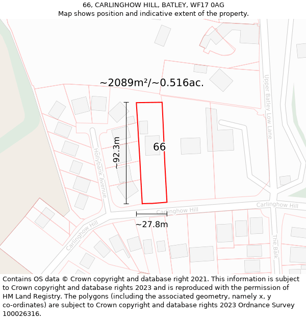 66, CARLINGHOW HILL, BATLEY, WF17 0AG: Plot and title map