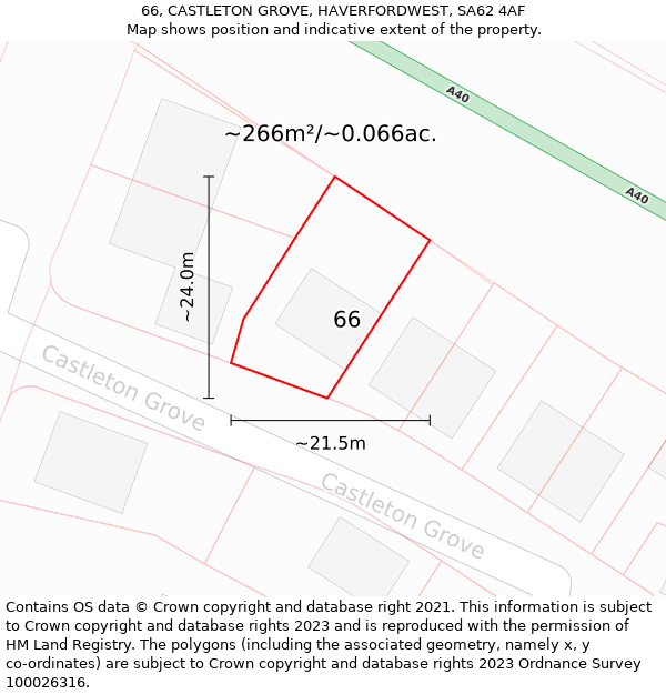 66, CASTLETON GROVE, HAVERFORDWEST, SA62 4AF: Plot and title map