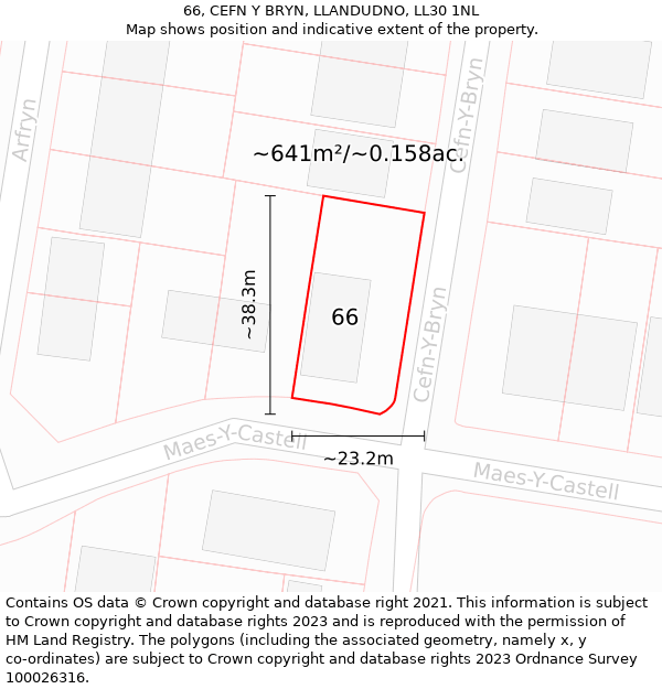 66, CEFN Y BRYN, LLANDUDNO, LL30 1NL: Plot and title map