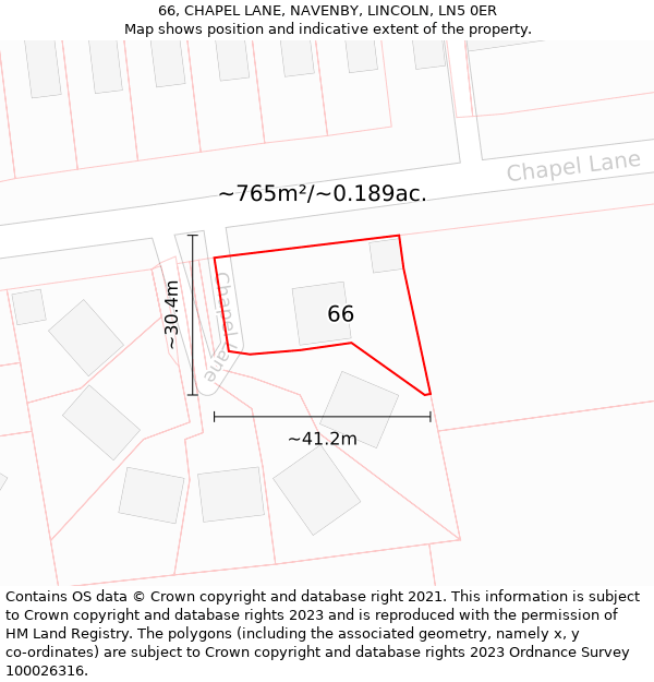 66, CHAPEL LANE, NAVENBY, LINCOLN, LN5 0ER: Plot and title map