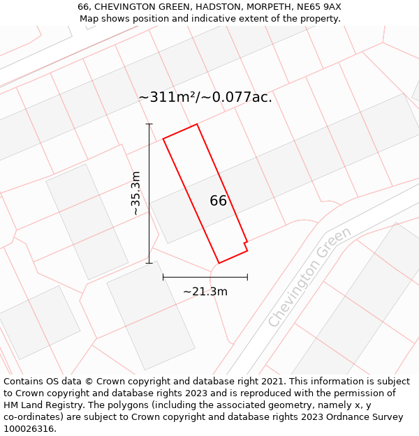 66, CHEVINGTON GREEN, HADSTON, MORPETH, NE65 9AX: Plot and title map