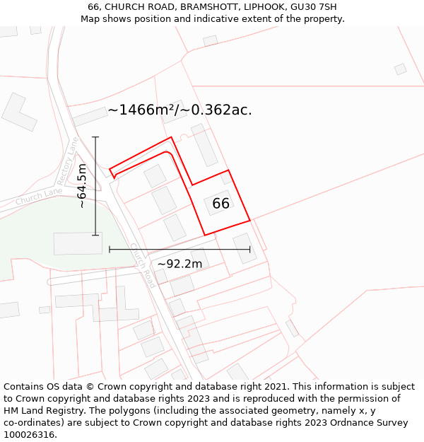 66, CHURCH ROAD, BRAMSHOTT, LIPHOOK, GU30 7SH: Plot and title map