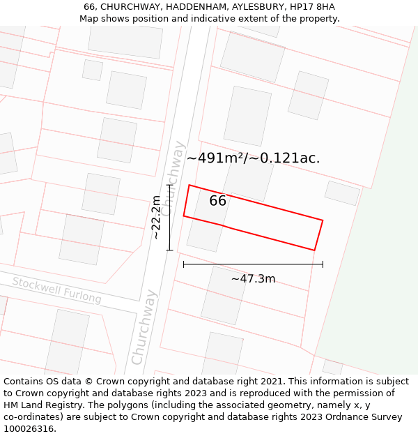 66, CHURCHWAY, HADDENHAM, AYLESBURY, HP17 8HA: Plot and title map