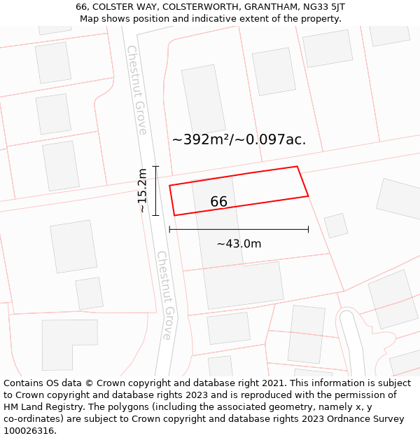 66, COLSTER WAY, COLSTERWORTH, GRANTHAM, NG33 5JT: Plot and title map