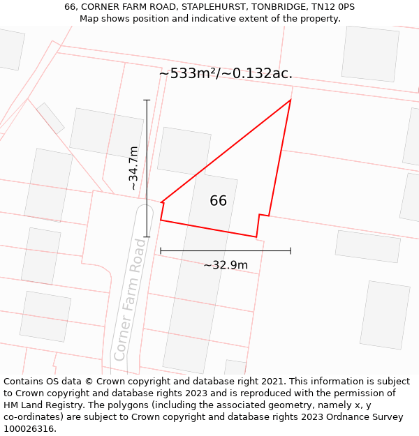 66, CORNER FARM ROAD, STAPLEHURST, TONBRIDGE, TN12 0PS: Plot and title map