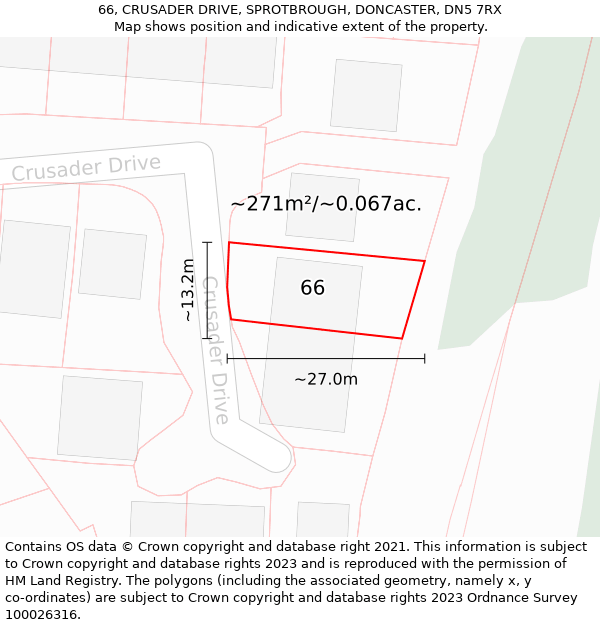 66, CRUSADER DRIVE, SPROTBROUGH, DONCASTER, DN5 7RX: Plot and title map