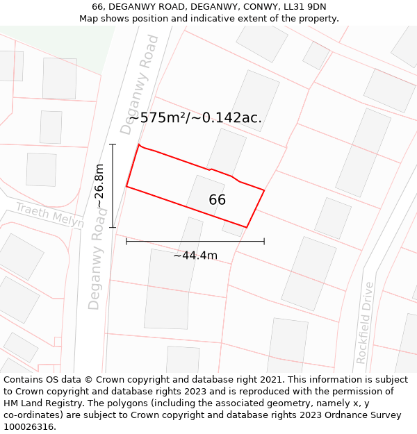 66, DEGANWY ROAD, DEGANWY, CONWY, LL31 9DN: Plot and title map