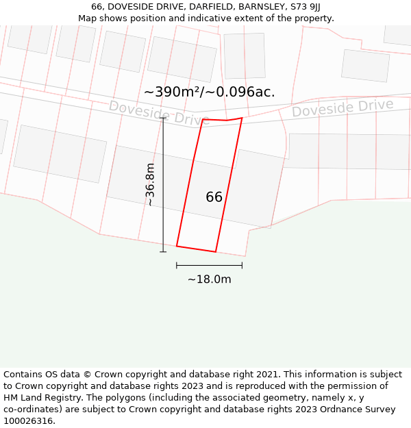 66, DOVESIDE DRIVE, DARFIELD, BARNSLEY, S73 9JJ: Plot and title map