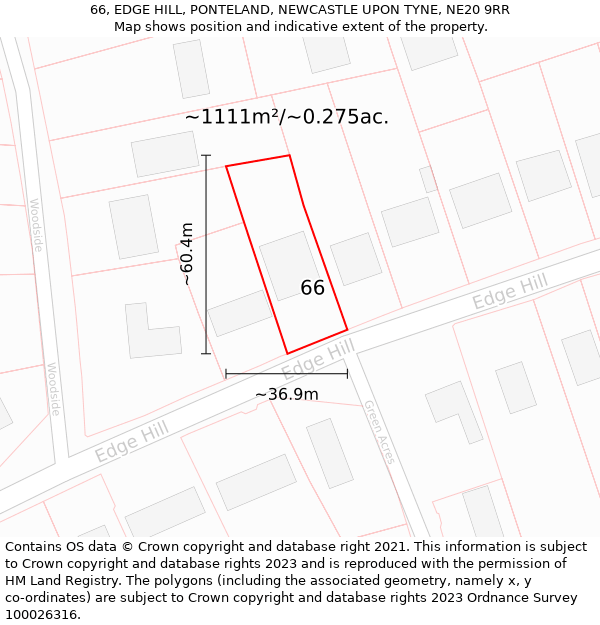 66, EDGE HILL, PONTELAND, NEWCASTLE UPON TYNE, NE20 9RR: Plot and title map