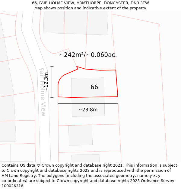 66, FAIR HOLME VIEW, ARMTHORPE, DONCASTER, DN3 3TW: Plot and title map