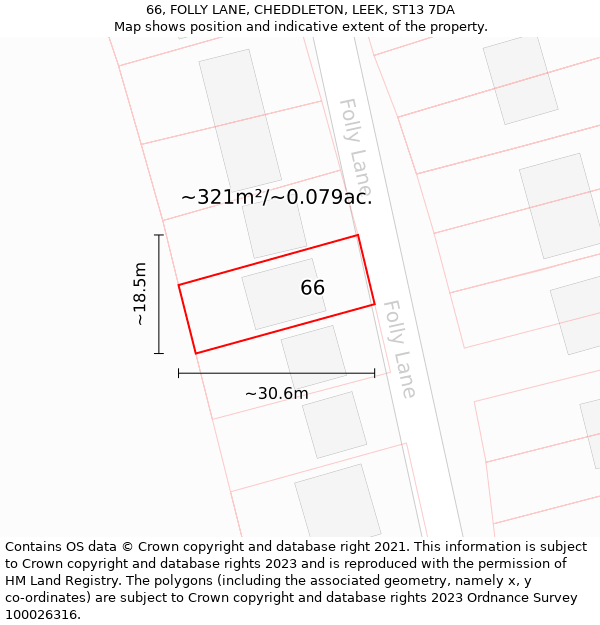 66, FOLLY LANE, CHEDDLETON, LEEK, ST13 7DA: Plot and title map