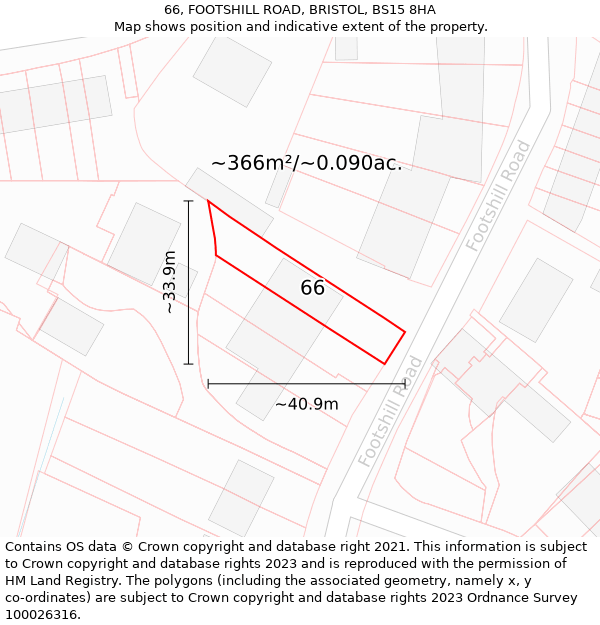 66, FOOTSHILL ROAD, BRISTOL, BS15 8HA: Plot and title map