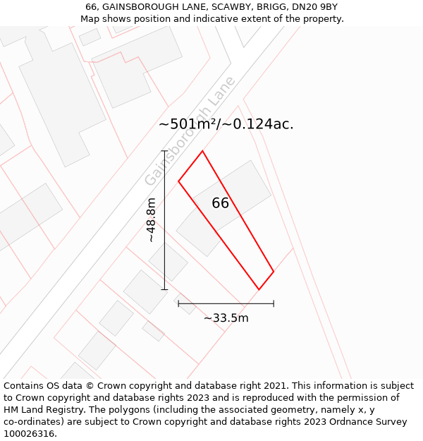 66, GAINSBOROUGH LANE, SCAWBY, BRIGG, DN20 9BY: Plot and title map