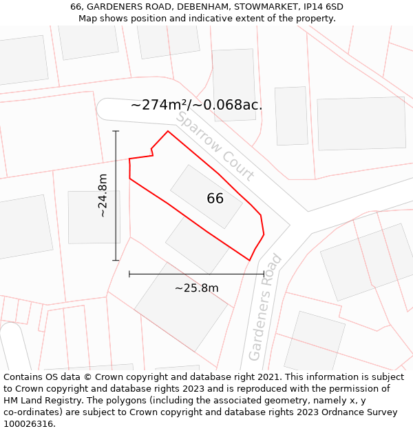 66, GARDENERS ROAD, DEBENHAM, STOWMARKET, IP14 6SD: Plot and title map