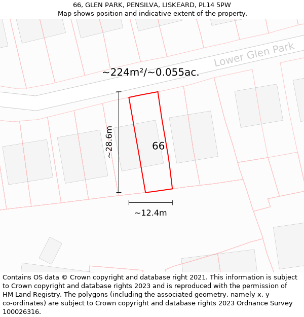 66, GLEN PARK, PENSILVA, LISKEARD, PL14 5PW: Plot and title map