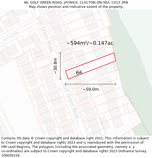 66, GOLF GREEN ROAD, JAYWICK, CLACTON-ON-SEA, CO15 2RN: Plot and title map