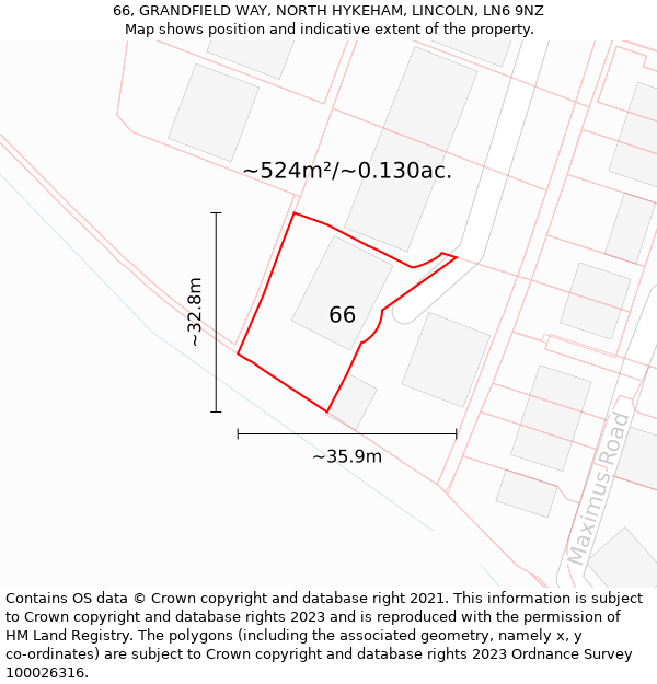 66, GRANDFIELD WAY, NORTH HYKEHAM, LINCOLN, LN6 9NZ: Plot and title map