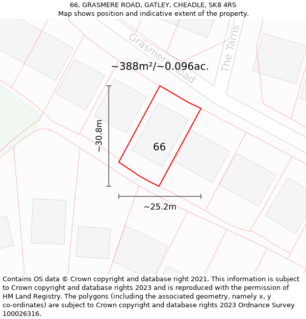 66, GRASMERE ROAD, GATLEY, CHEADLE, SK8 4RS: Plot and title map