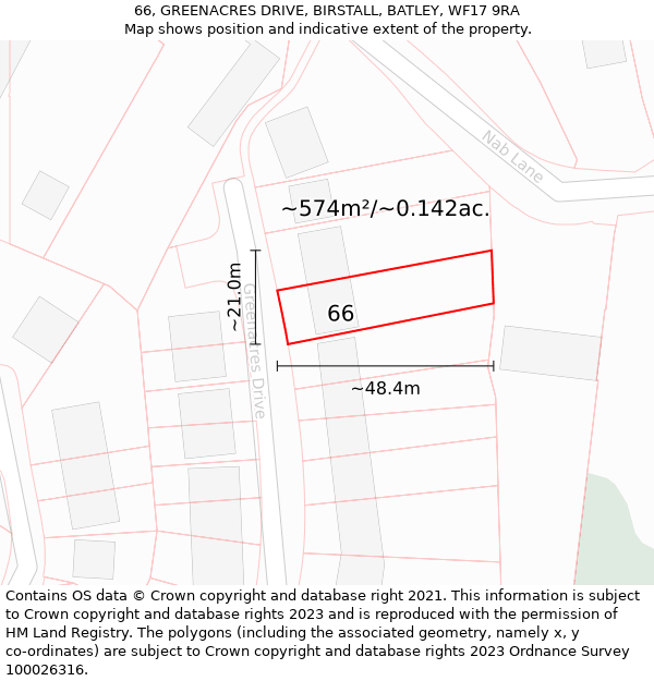 66, GREENACRES DRIVE, BIRSTALL, BATLEY, WF17 9RA: Plot and title map