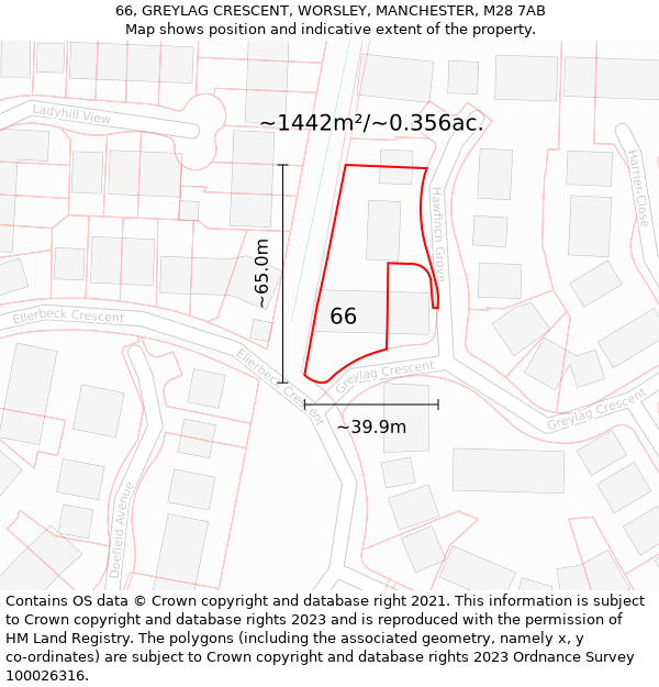 66, GREYLAG CRESCENT, WORSLEY, MANCHESTER, M28 7AB: Plot and title map