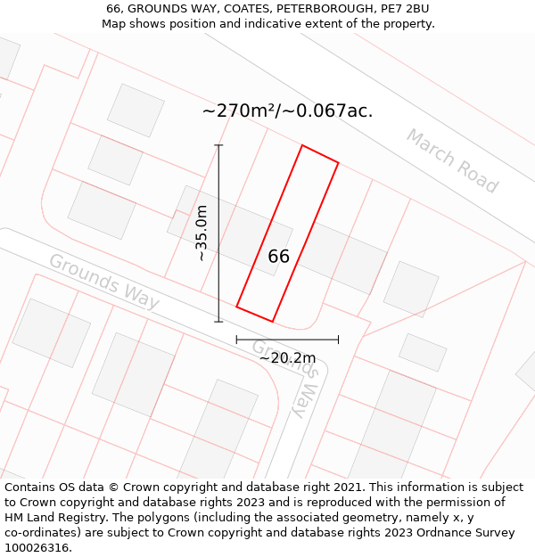 66, GROUNDS WAY, COATES, PETERBOROUGH, PE7 2BU: Plot and title map