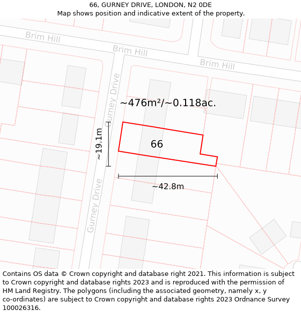 66, GURNEY DRIVE, LONDON, N2 0DE: Plot and title map