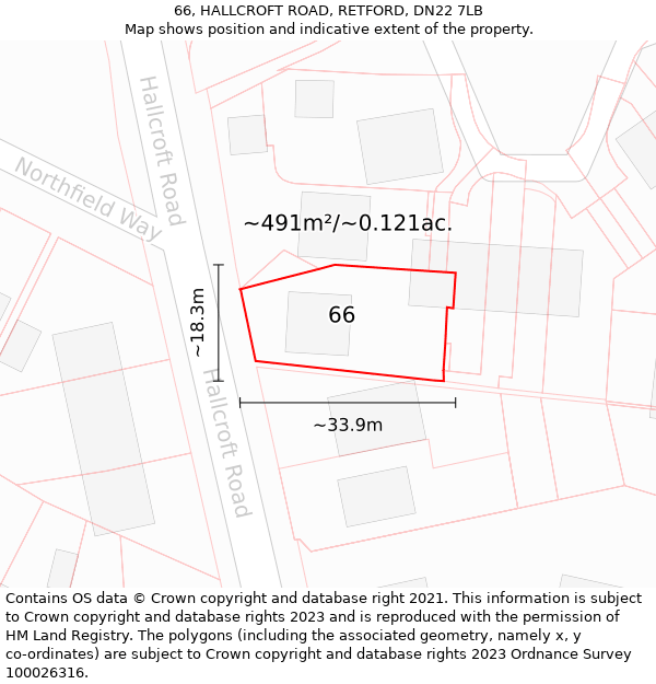 66, HALLCROFT ROAD, RETFORD, DN22 7LB: Plot and title map