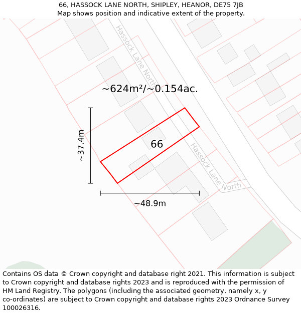 66, HASSOCK LANE NORTH, SHIPLEY, HEANOR, DE75 7JB: Plot and title map