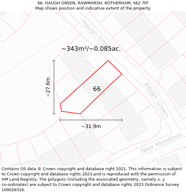 66, HAUGH GREEN, RAWMARSH, ROTHERHAM, S62 7FF: Plot and title map