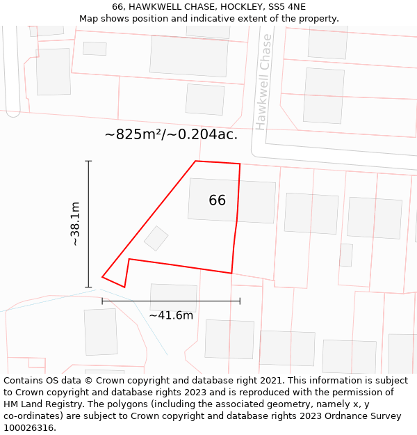 66, HAWKWELL CHASE, HOCKLEY, SS5 4NE: Plot and title map