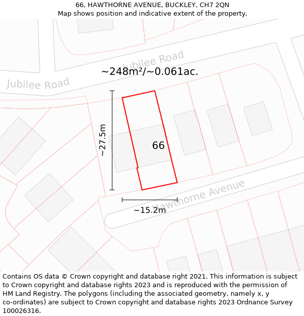 66, HAWTHORNE AVENUE, BUCKLEY, CH7 2QN: Plot and title map