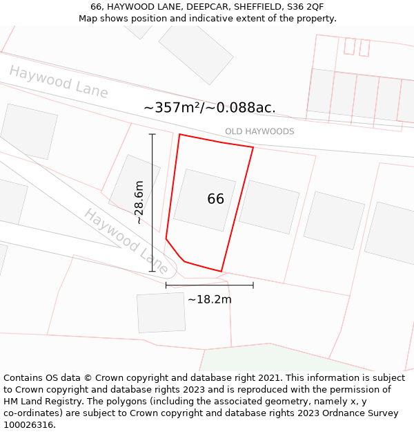 66, HAYWOOD LANE, DEEPCAR, SHEFFIELD, S36 2QF: Plot and title map