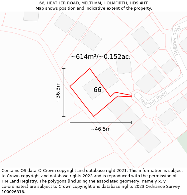 66, HEATHER ROAD, MELTHAM, HOLMFIRTH, HD9 4HT: Plot and title map