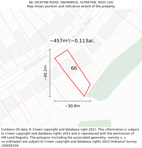 66, HICKTON ROAD, SWANWICK, ALFRETON, DE55 1AG: Plot and title map