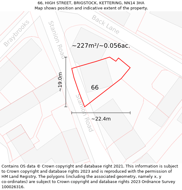 66, HIGH STREET, BRIGSTOCK, KETTERING, NN14 3HA: Plot and title map