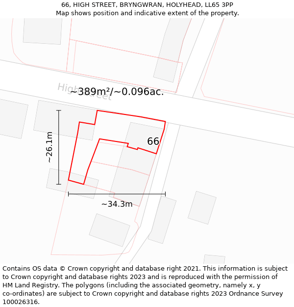 66, HIGH STREET, BRYNGWRAN, HOLYHEAD, LL65 3PP: Plot and title map