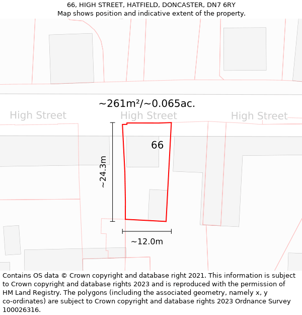 66, HIGH STREET, HATFIELD, DONCASTER, DN7 6RY: Plot and title map