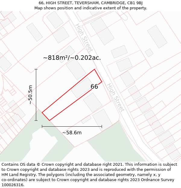 66, HIGH STREET, TEVERSHAM, CAMBRIDGE, CB1 9BJ: Plot and title map