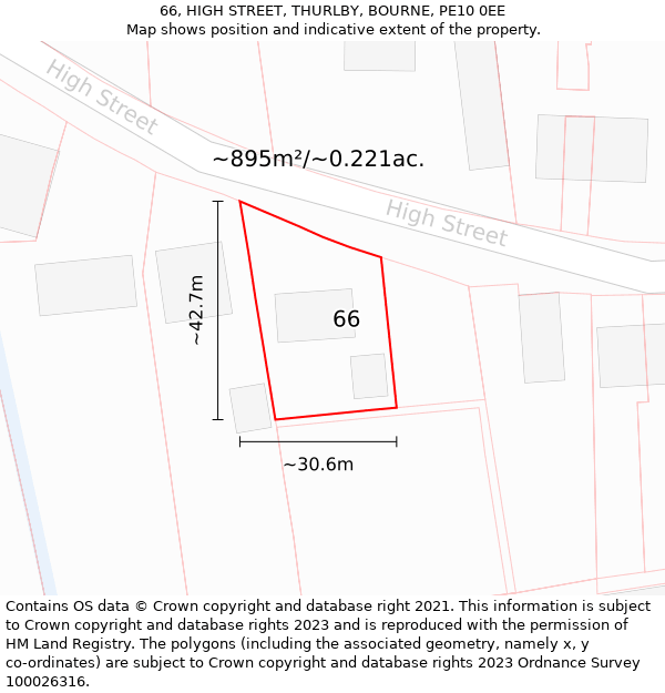 66, HIGH STREET, THURLBY, BOURNE, PE10 0EE: Plot and title map