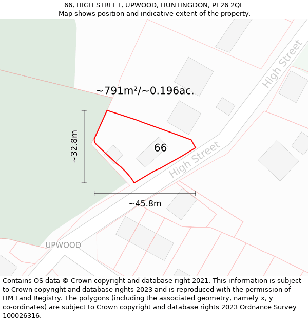 66, HIGH STREET, UPWOOD, HUNTINGDON, PE26 2QE: Plot and title map