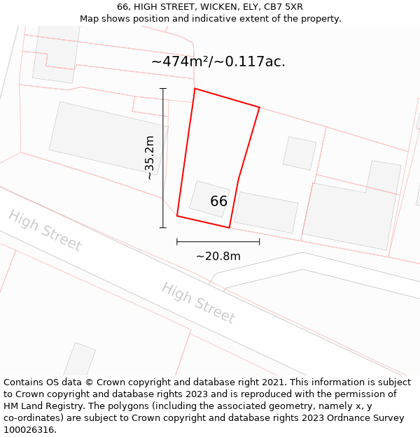 66, HIGH STREET, WICKEN, ELY, CB7 5XR: Plot and title map
