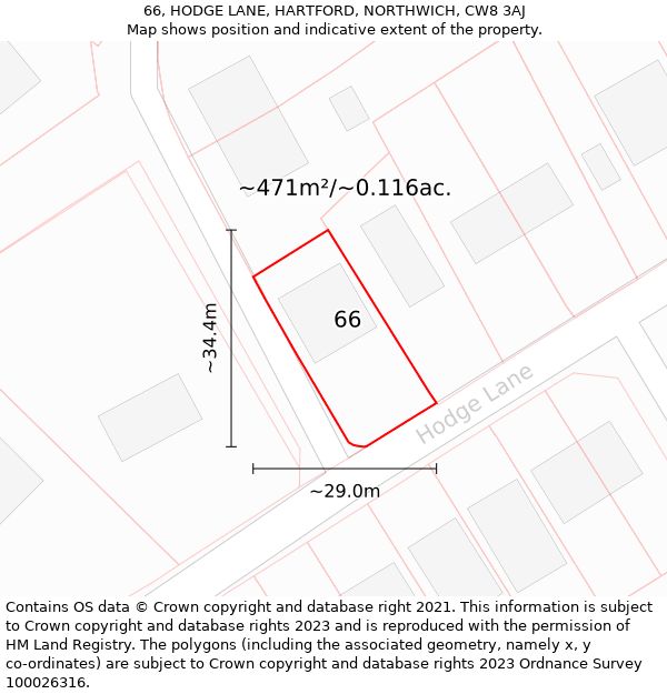 66, HODGE LANE, HARTFORD, NORTHWICH, CW8 3AJ: Plot and title map