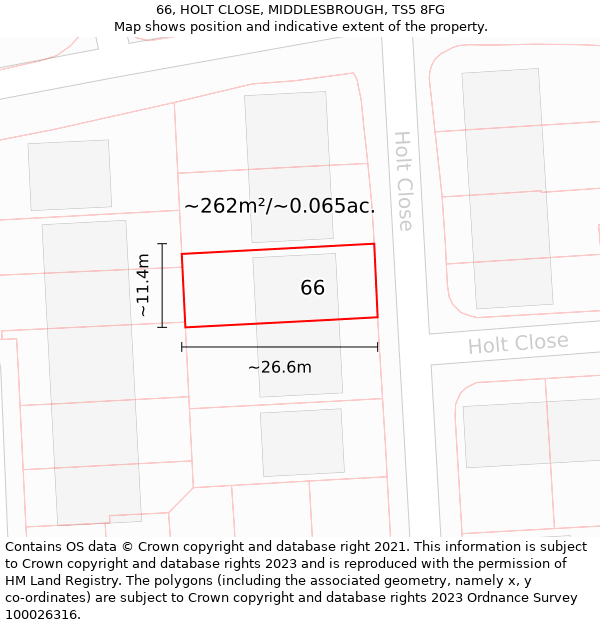 66, HOLT CLOSE, MIDDLESBROUGH, TS5 8FG: Plot and title map