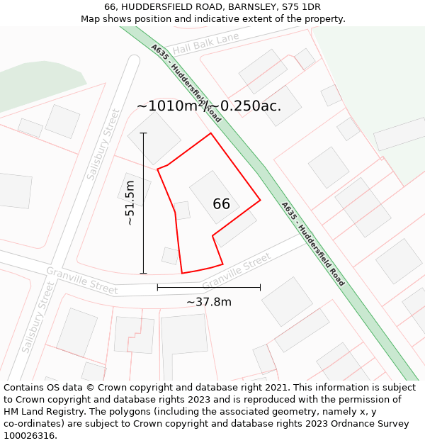 66, HUDDERSFIELD ROAD, BARNSLEY, S75 1DR: Plot and title map