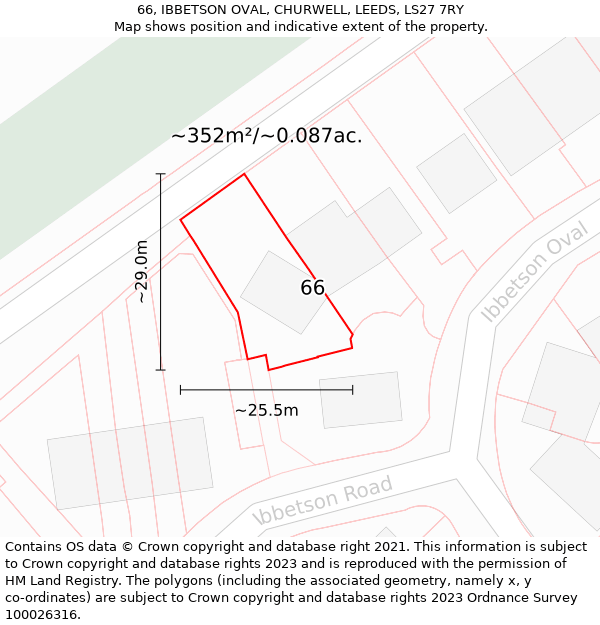 66, IBBETSON OVAL, CHURWELL, LEEDS, LS27 7RY: Plot and title map